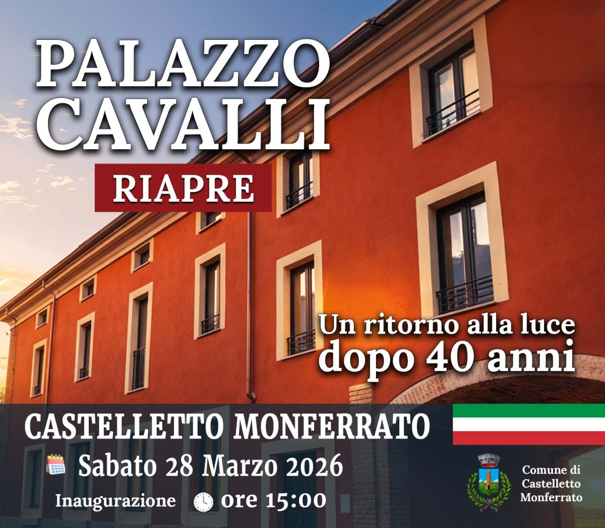 Castelletto Monferrato inaugura Palazzo Cavalli, sabato 28 marzo&nbsp;2026