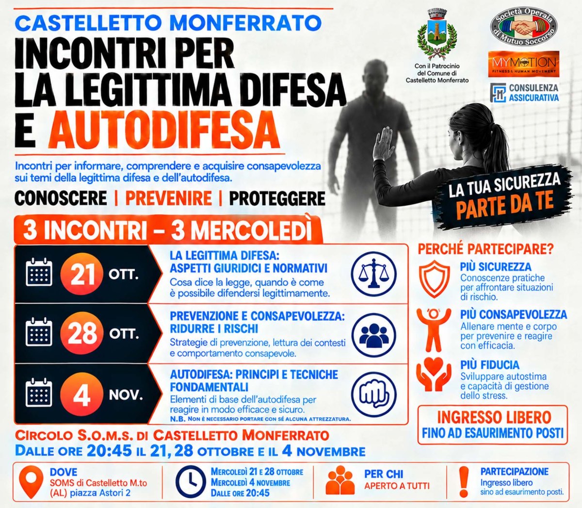 Castelletto Monferrato promuove la cultura della sicurezza con tre incontri: legittima difesa, prevenzione e&nbsp;difesa